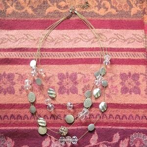 Glass Bead On Gold Wire Multi-Strand Necklace